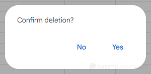 google sheets apps script alert buttons yes no dialog boxes