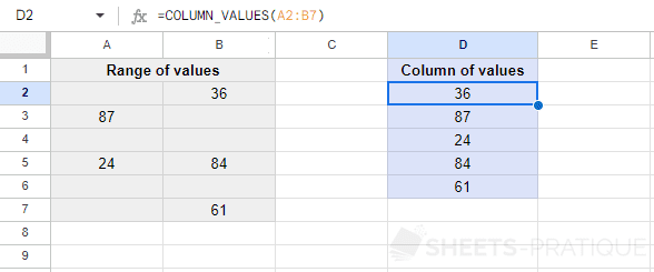 google sheets function column values