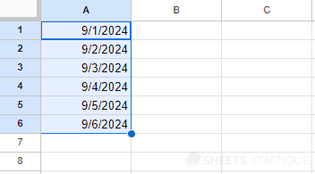 google sheets copy date 1 day autofill