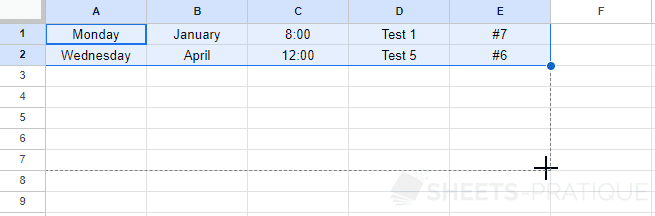 google sheets copy day month hour text increments autofill