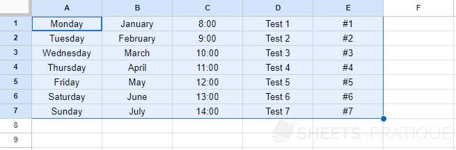 google sheets copy day month hour text autofill