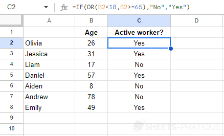 google sheets function if or comparison operators