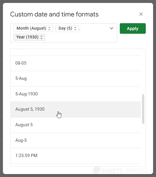 google sheets format dates times date