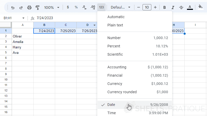 google sheets format dates date