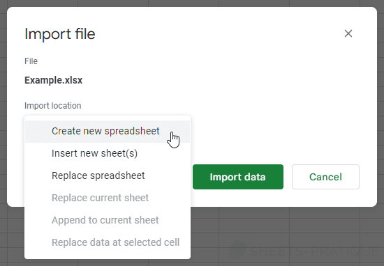 google sheets file import exercise