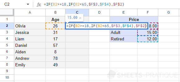google sheets if function nested