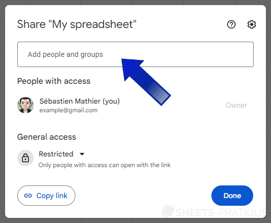 google sheets share email