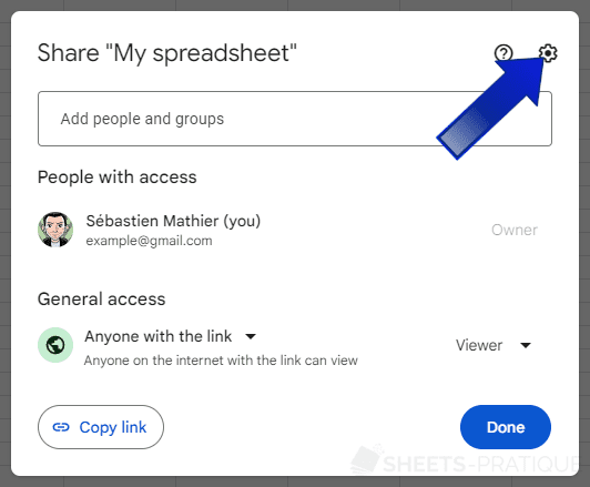 google sheets share link advanced
