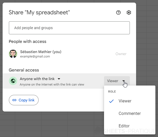 google sheets share link rights