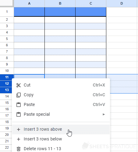 google sheets insert rows tables exercise