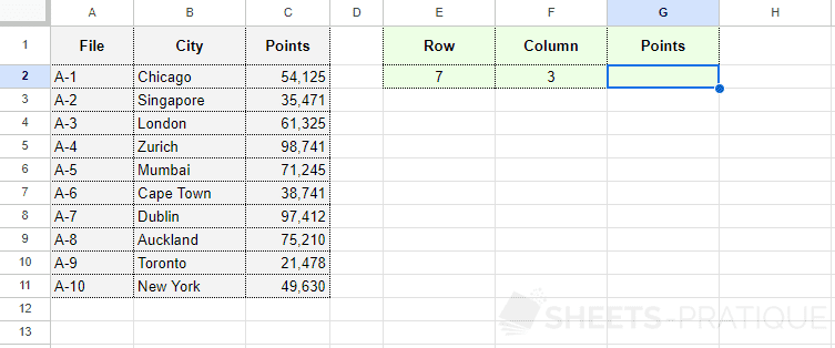 google sheets index function