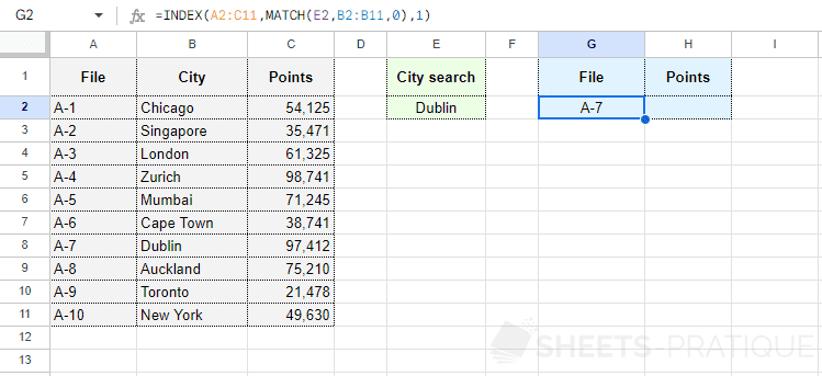 google sheets index match search