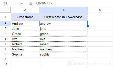 google sheets lower function copied
