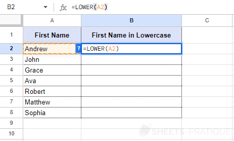 google sheets lower function