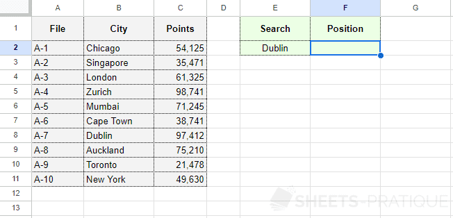 google sheets match function