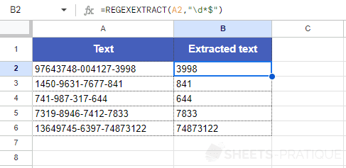 google sheets function regexextract numbers end