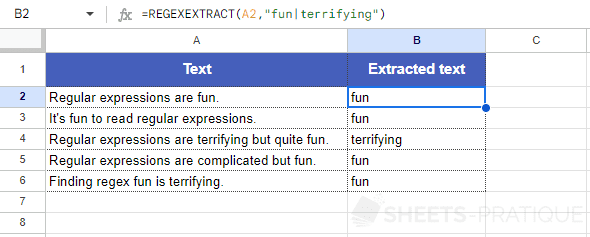 google sheets function regexextract word