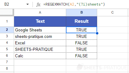google sheets function regexmatch case insensitive 2