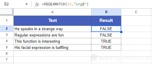 google sheets function regexmatch search word end