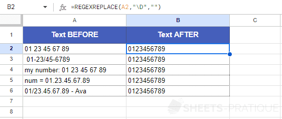 google sheets function regexreplace phone numbers