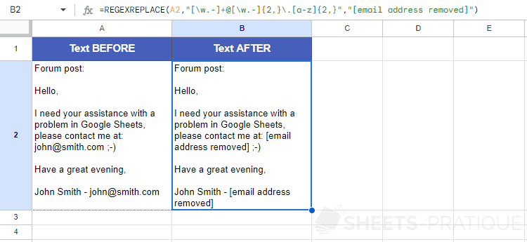 google sheets function regexreplace replace email