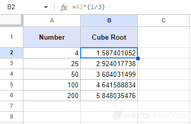 google sheets exponent cube root sqrt