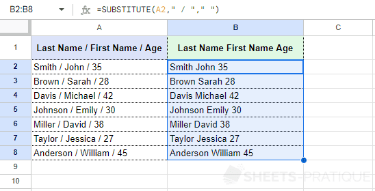 google sheets function substitute drag down