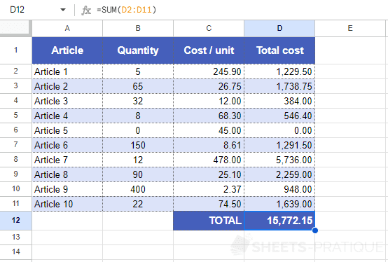 google sheets function sum sumproduct