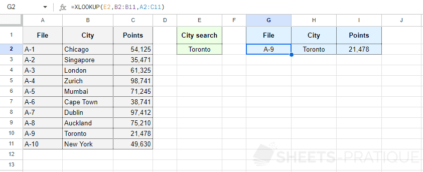 google sheets xlookup function multiple results