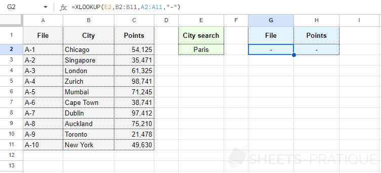 google sheets xlookup function no result