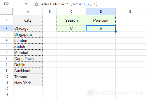 google sheets xmatch function wildcard character