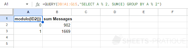 google sheets function query label sum modulo