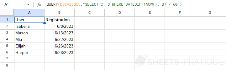 google sheets function query date datediff scalar functions