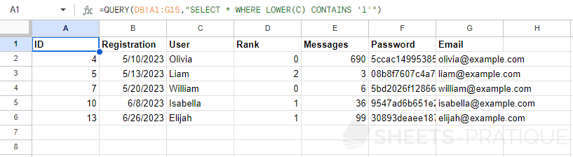 google sheets function query select lower lowercase scalar functions
