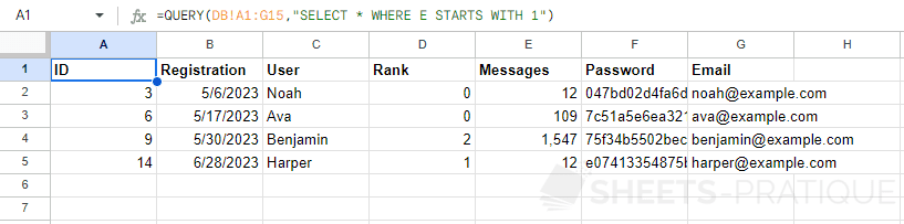 google sheets query where starts with like