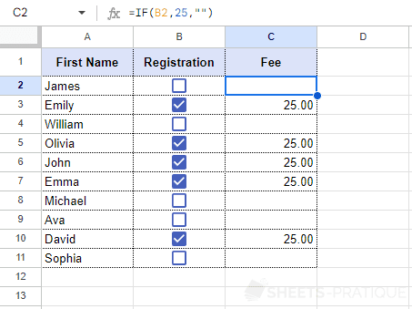 google sheets checkbox if function