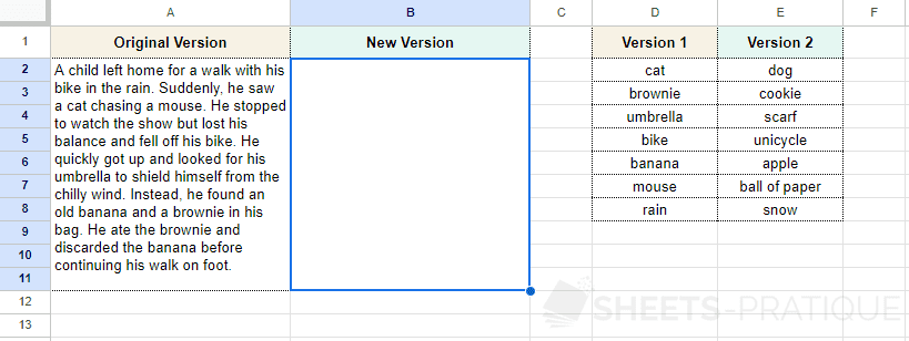google sheets replacement table multiple replacements