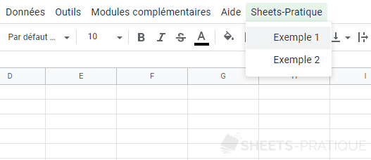 google sheets menu personnalise