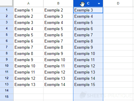 google sheets selection colonne manipulations