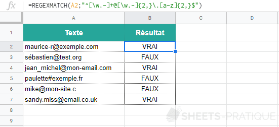 google sheets fonction regexmatch email 3