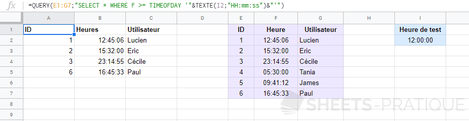 google sheets fonction query timeofday heure cellule png date