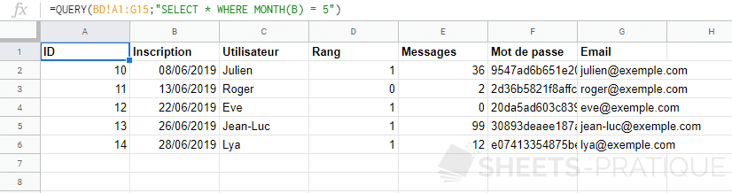 google sheets fonction query date month fonctions scalaires