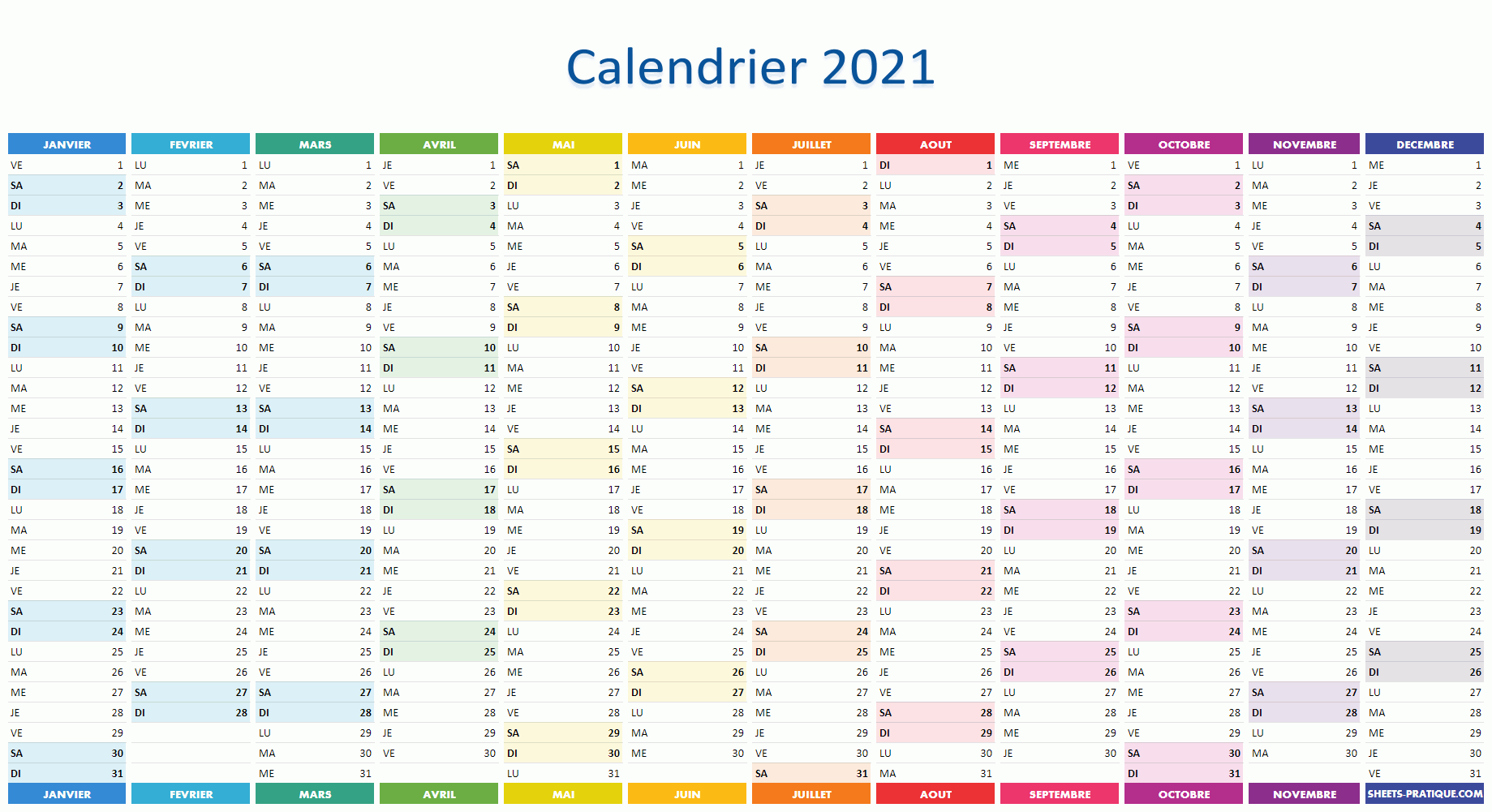 calendrier 2021 google sheets