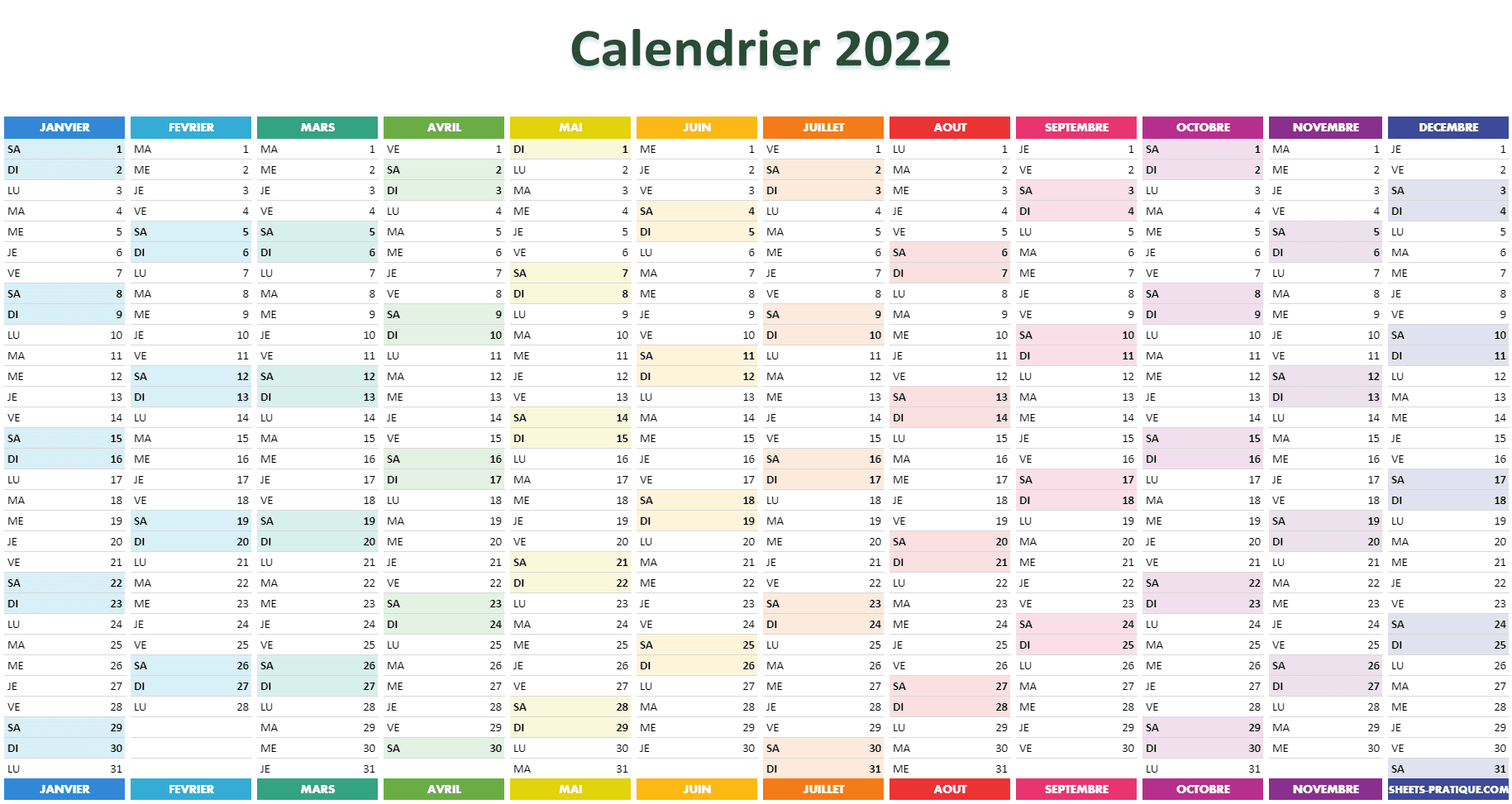 calendrier 2022 google sheets