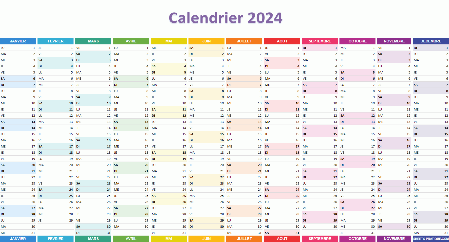 calendrier 2024 google sheets
