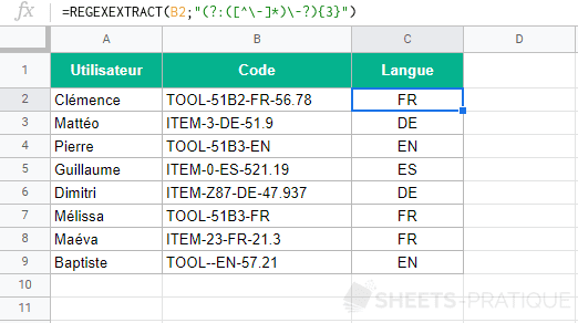google sheets regexextract fonction extraire formule extraction
